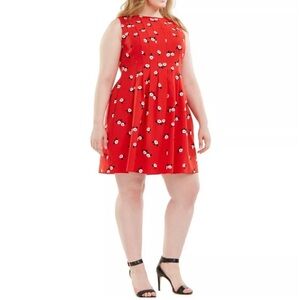 Anne Klein Red Floral Sleeveless Pleated Fit & Flare Mini Dress Size 22W